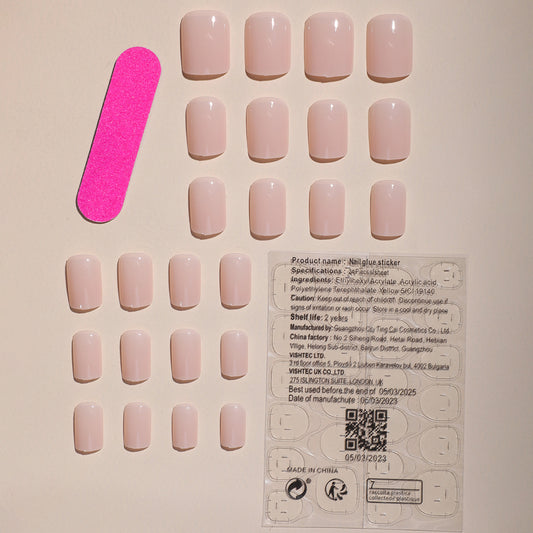 Simple Solid Color False Nails - 24 Pieces Set